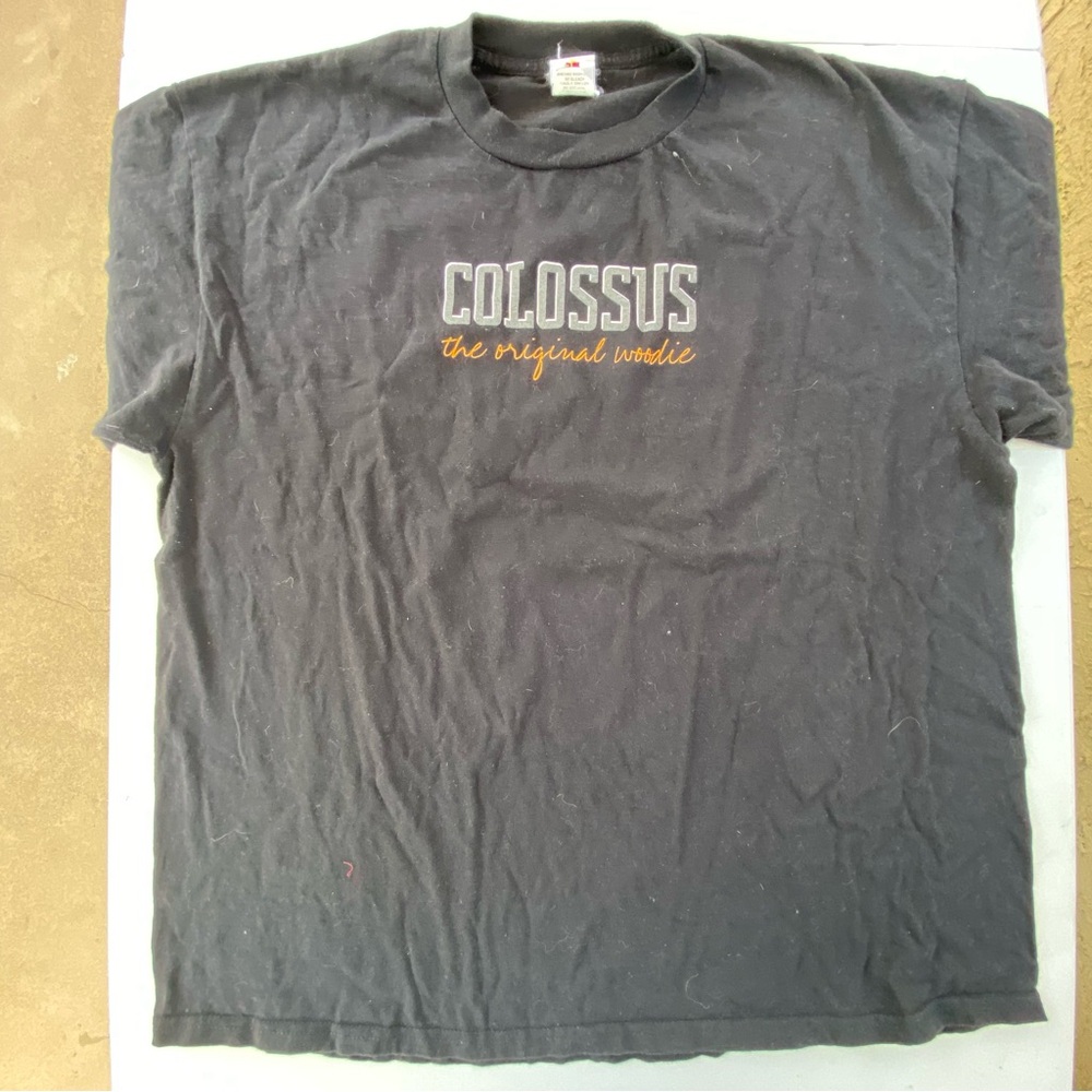 Vintage Six Flags Colossus Black Short Sleeve Tee Original Woodie XxL innuendo